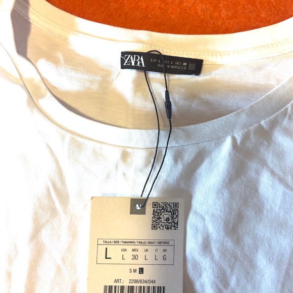 Zara white and blue short poplin details sleeves top t-shirt NWT - Picture 5 of 9